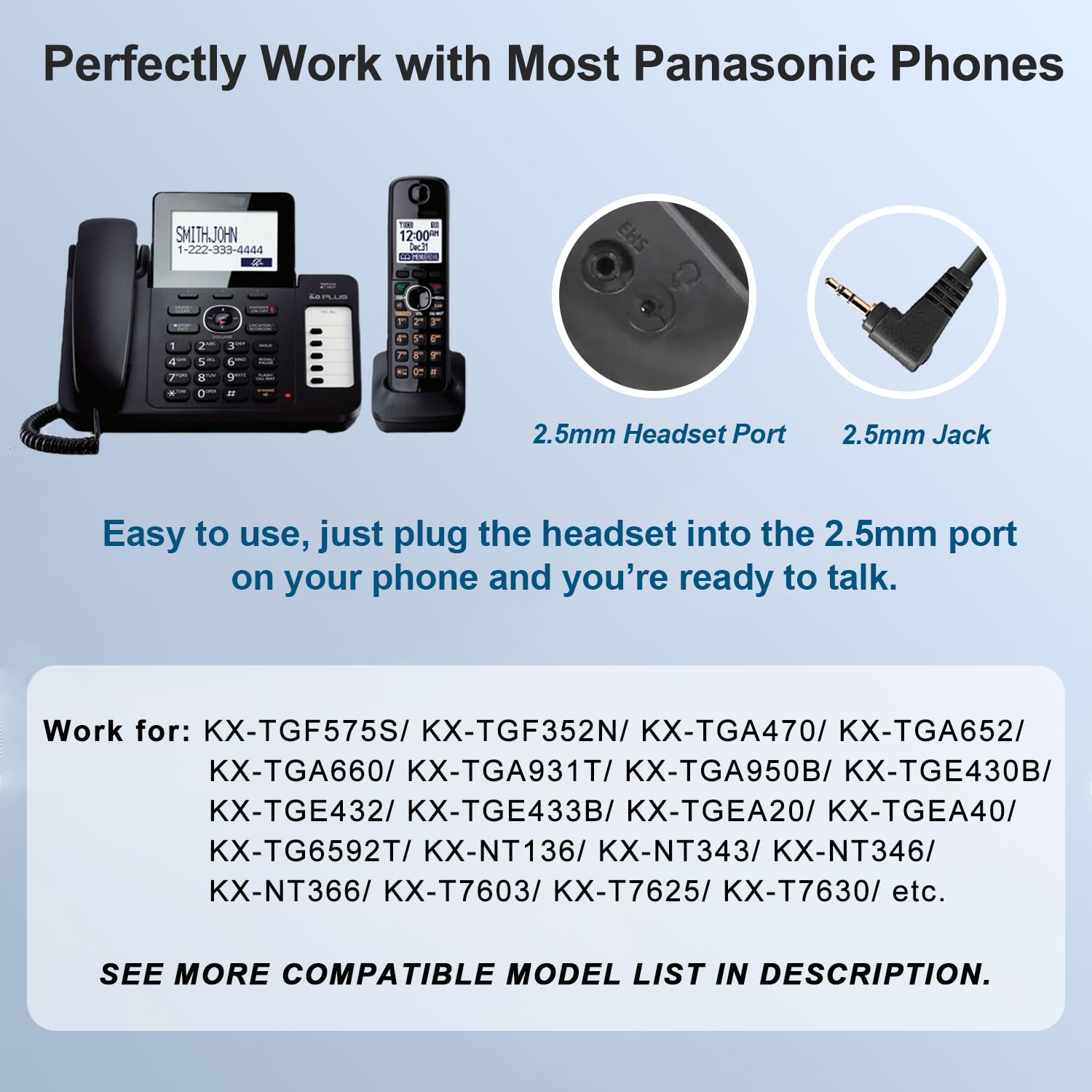 2.5Mm Phone Headset With Microphone Noise Cancelling & Volume Controls, Office Telephone Headphone Compatible With Panasonic At&